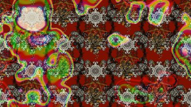 Nakış desenli çiçek deseni. Renkli grunge, renkli ve kahverengi çiçeklerle soyut bir arka plan oluşturur. İzler, kumaş, duvar kağıtları, tekstil için raster dokusu.