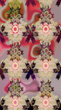 Düz Çiçek Elementleri Tasarımı. Bej renkli çiçekler. Sevimli çiçek raster deseni. Renkli Bahar Teması çizim şablonu.