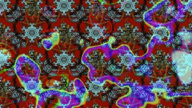 Çizim çiçek deseni duvar kâğıdı olarak kullanılabilir. Raster illüstrasyonu. Kırmızı ve mavi renkte çiçekler.