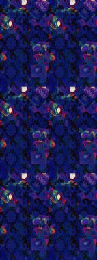 Çiçek desenli raster, mavi ve siyah çizgi grafik desenli soyut raster arkaplan. Modern stil dokusu.