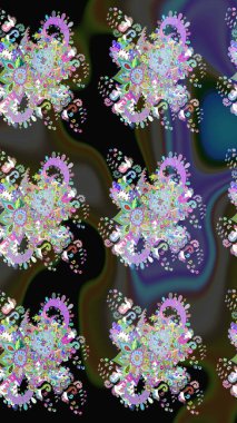 Raster illüstrasyonu. Küçük çiçekteki sevimli çiçek deseni. Raster deseni. Gri ve siyah renklerde. Soyut çiçek çizim kalıbı arkaplanı.