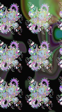 Ağaç dallı bahar çiçekleri ile desen, çiçek silueti ile siyah ve yeşil renkler. Raster deseni.