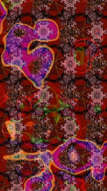 Kibar, bahar çiçekleri kırmızı ve kahverengi renklerde. Raster illüstrasyonu. Çiçekli yumuşak bir eskiz şekli. Raster çiçekleri klasik tarzda resmedilir..