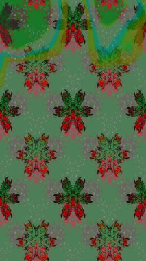 Suluboya, elle çizilmiş. Raster hisseleri. Çiçekler yeşile. Taslak arkaplan deseni.