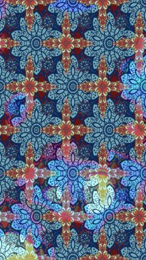 Mavi ve nötr renklerde çiçekler. Raster illüstrasyonu. Renkli Bahar Teması eskiz kalıbı. Asya tekstil tarzında. Düz Çiçek Elementleri Tasarımı. Çiçek desenini çiz.