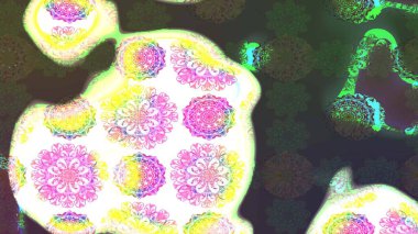 Arkaplan dokusu, duvar kağıdı, yeşil ve gri renkli çiçek teması. Soyut etnik raster çizim kalıbı. Kabile sanatı boho baskısı, klasik çiçek arkaplanı.