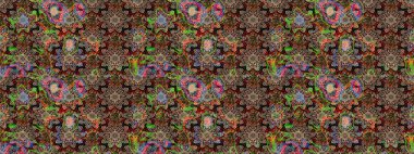 Düz Çiçek Elementleri Tasarımı. Çiçekli eskiz çizimi. Renkli Yaz Temalı eskiz kalıbı. Bej ve kahverengi renkte çiçekler.