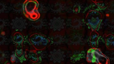 Raster - stok. Eskiz arkaplan modeli. Yapraklı çiçekler ve papatya çiçekli siyah ve gri renkler.