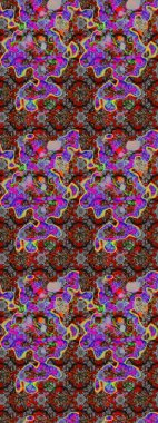 Asya tekstil tarzında. Raster illüstrasyonu. Çiçek desenli çizim. Gri ve kırmızı renkte çiçekler. Raster illüstrasyonu.