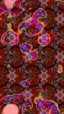 El çizimi çiçekli soyut çizim kalıbı. Raster illüstrasyonu. Kahverengi ve kırmızı renkte çiçekler.