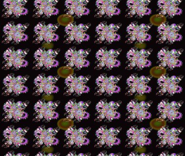 Raster illüstrasyonu. Robot resim. Şirin çiçek elementleri. Siyah ve yeşil renkte çiçekler.