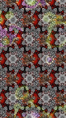 Güzel kumaş deseni. Raster Illustrasyon 'daki Çiçek Deseni' nin son moda çizimi. Renkli Yaz Temalı eskiz kalıbı. Düz Çiçek Elementleri Tasarımı.