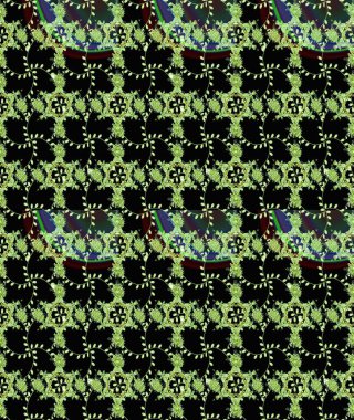 Tişörtsüz arka plan deseni. Tropik çiçekler. Siyah ve yeşil renkte çiçekler.