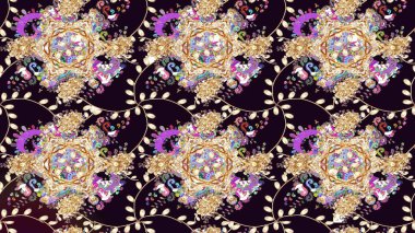 Güzel kumaş deseni. Renkli Bahar Teması eskiz kalıbı. Düz Çiçek Elementleri Tasarımı. Raster illüstrasyonunda çiçek deseni çizimi.