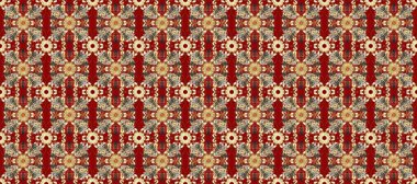 Doğum günü kartı, davetiye ya da afiş için iyidir. Raster illüstrasyonu. Dekoratif simetri arabesk. Kırmızı, bej ve kahverengi renklerde altın. Kusursuz ortaçağ çiçek desenleri..