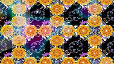 Raster illüstrasyonu. Sarı renkli güzel bir tekstil. Suluboya çiçekli çiçek deseni.