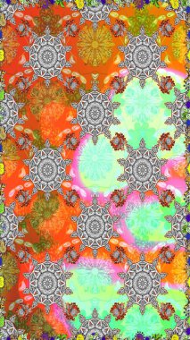 Renkli Bahar Temalı Kusursuz Arkaplan. Turuncu ve gri renkte zarif çiçekli suluboya. Raster illüstrasyonu. Düz Çiçek Elementleri Tasarımı.