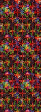 Tekstil için suluboya eskiz deseni. Şirin çiçekli, desenli, kahverengi ve siyah renkli renkli bir eskiz. El çizimi çiçek çizimi deseni (fayans)).