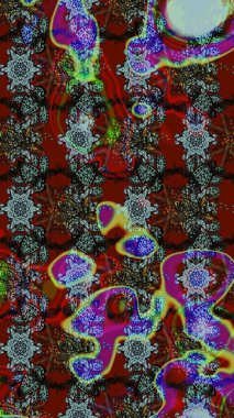 Renkli Yaz Temalı eskiz kalıbı. Raster Illustrasyon 'daki Çiçek Deseni' nin son moda çizimi. Düz Çiçek Elementleri Tasarımı. Kırmızı ve kahverengi renkte çiçekler.