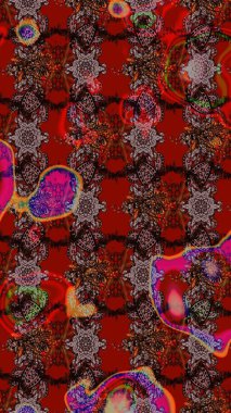 Raster illüstrasyonu. Kahverengi ve kırmızı renklerde bahar çiçekleri. Çiçekli yumuşak bir eskiz şekli. Raster çiçekleri klasik tarzda resmedilir..