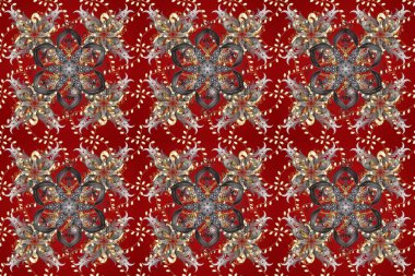 Geleneksel oryantasyon süsü. Kusursuz klasik raster kırmızı, gri, kahverengi ve altın desenli. Klasik vintage arkaplan.