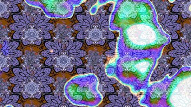 Şirin çiçekler, şal desenli, mor ve mavi renklerde renkli çizimler. El çizimi çiçek çizimi deseni (fayans). Tekstil için suluboya çizim deseni.