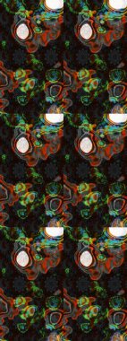 Gri ve kahverengi renkli şirin çiçek desenleri. Raster Modaya uygun kumaş deseni. Renkli Bahar Teması eskiz kalıbı. Düz Çiçek Elementleri Tasarımı.