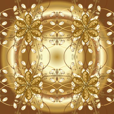 Barok tarzında kusursuz bir doğulu süsü. Geleneksel klasik raster altın pürüzsüz desen. Kahverengi ve bej renklerdeki altın elementler.