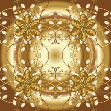 Barok tarzında kusursuz bir doğulu süsü. Geleneksel klasik raster altın pürüzsüz desen. Kahverengi ve bej renklerdeki altın elementler.