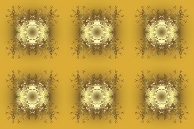 Kusursuz oryantal klasik altın desen. Sarı, kahverengi ve nötr renklerde altın tekrarlayan elementler içeren Raster soyut arka planı.