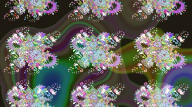 Renkli Bahar Teması eskiz kalıbı. Çiçek desenli çizim. Raster illüstrasyonu. Güzel kumaş deseni. Düz Çiçek Elementleri Tasarımı. Asya tekstil tarzında.