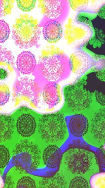 Raster illüstrasyonu. Yeşil renkte karalamalı çiçek deseni çiz.