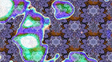 Şirin çiçekler, şal desenli, mor ve mavi renklerde renkli çizimler. Tekstil için suluboya eskiz deseni. El çizimi çiçek çizimi deseni (fayans)).