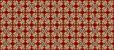 Klasik raster sarısı, kusursuz desen. Geleneksel oryantasyon süsü. Kırmızı, kahverengi ve bej renklerde altın elementlerle kusursuz desen. Klasik vintage arkaplan.