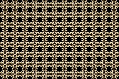 Siyah, bej ve kahverengi renklerde altın elementler. Şık bir grafik desen. Kusursuz raster arka plan. Duvar kâğıdı barok, İspanyol kumaşı. Çiçek deseni.