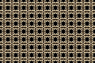 Siyah, bej ve kahverengi renklerde altın elementler. Şık bir grafik desen. Kusursuz raster arka plan. Duvar kâğıdı barok, İspanyol kumaşı. Çiçek deseni.