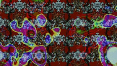 Raster Illustrasyon 'daki Çiçek Deseni' nin son moda çizimi. Renkli Yaz Temalı eskiz kalıbı. Kırmızı ve kahverengi renkte çiçekler. Düz Çiçek Elementleri Tasarımı.