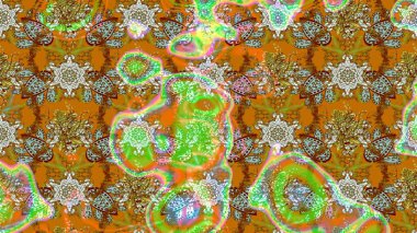 Raster illüstrasyonundaki çiçek desenli çizim. Kahverengi ve yeşil renkte çiçekler.