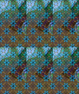 Renkli grunge, soyut arkaplanı, koyu kahverengi ve mavi çiçeklerle süslüyor. Parmak izi, kumaş, duvar kâğıdı, tekstil için raster dokusu. İşlemeli çiçek desenli..