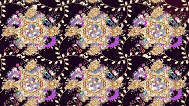 Güzel kumaş deseni. Düz Çiçek Elementleri Tasarımı. Raster illüstrasyonundaki çiçek desenli çizim. Renkli Bahar Teması çizim şablonu.