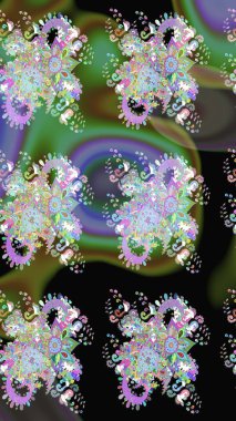 Eskiz stili yeşil renkler. Raster illüstrasyonu. Şirin karalamalı çiçek desenli çizim. El yapımı çiçek ve bitki koleksiyonu. Raster illüstrasyonu.