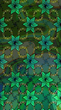 Küçük çiçekteki sevimli çiçek deseni. Yeşil ve mavi renkte çiçekler.