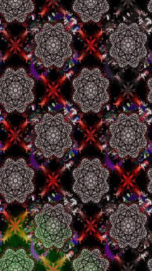 Düz Çiçek Elementleri Tasarımı. Asya tekstil tarzında. Çiçek desenli çizim. Raster illüstrasyonu. Siyah renkli çiçekler. Renkli Bahar Teması çizim şablonu.