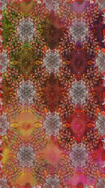 Çiçekli kusursuz retro desen. Düz Çiçek Elementleri Tasarımı. Renkli Yaz Temalı Kusursuz Arkaplan. Kahverengi ve nötr renkte çiçekler.