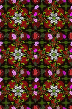 Düz Çiçek Elementleri Tasarımı. Raster kusursuz. Güzel kumaş deseni. Çiçek deseni. Renkli Bahar Teması Kusursuz Arkaplan.