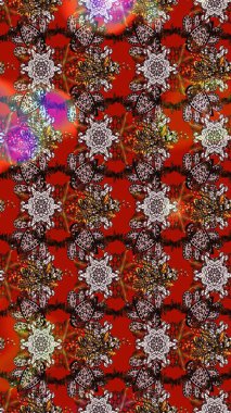 Suluboya çiçekli çiçek deseni. Raster illüstrasyonu. Kahverengi, kırmızı ve nötr renklerde Asya tekstili.