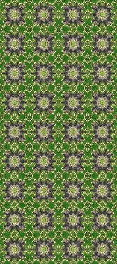 Dekoratif simetri arabesk. Kusursuz ortaçağ çiçek deseni. Gri, yeşil ve nötr renklerde altın. Raster illüstrasyonu. Doğum günü, davetiye ya da afiş için tebrik kartı.