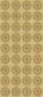 Barok tarzında altın çiçekli süs. Damask pürüzsüz yineleme kalıbı. Antika altın tekrarlanabilir duvar kağıdı. Bej, sarı ve kahverengi renklerde altın element.