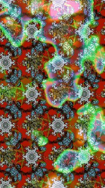 Çiçeksel fantezi tasarımı ve parlak bir arka plan çizimi. Düz Çiçek Elementleri Tasarımı. Renkli Bahar Teması çizim şablonu.