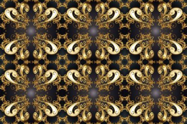 Doğum günü kartı, davetiye ya da afiş için iyidir. Kusursuz ortaçağ çiçek deseni. Raster illüstrasyonu. Dekoratif simetri arabesk. Bej, gri ve kahverengi renklerde altın.